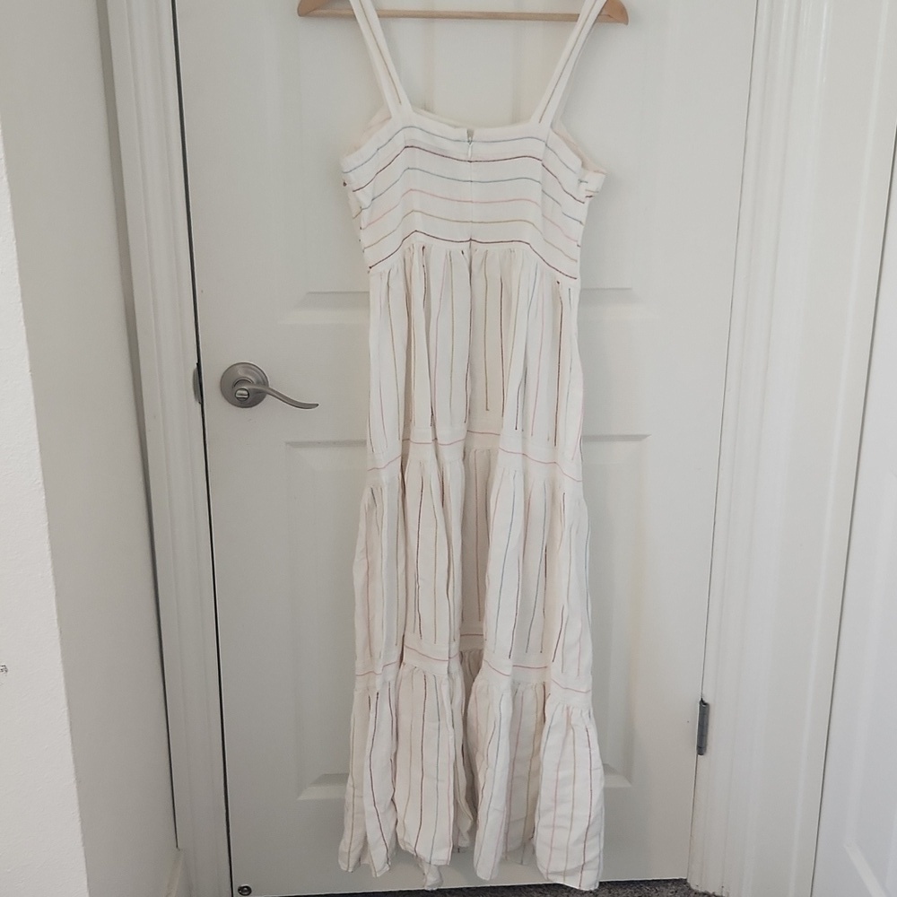 LOFT Linen Cream Colorful Striped Maxi Dress Tiered Striped Flowy Size 4 - Picture 7 of 8